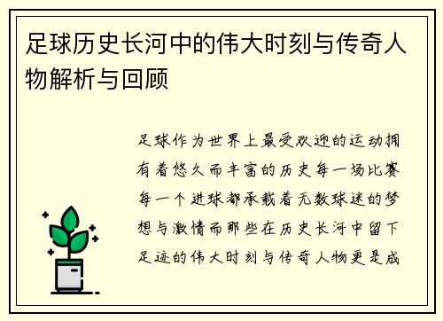 足球历史长河中的伟大时刻与传奇人物解析与回顾